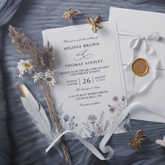 Wilde Bloemen Elegante Moderne Budget QR Code Huwe Kaart
