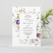 Wilde Bloemen Elegante Moderne Budget QR Code Huwe Kaart (Staand voorkant)