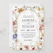 Wilde Bloemen Elegante Moderne Budget QR Code Huwe Kaart (Voorkant)
