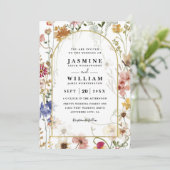 Wilde Bloemen Elegante Moderne Budget QR Code Huwe Kaart (Staand voorkant)