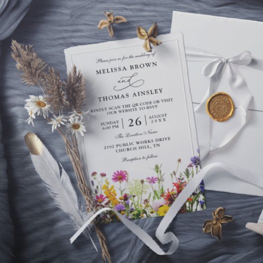 Wilde Bloemen Elegante Moderne Budget QR Code Trou Kaart