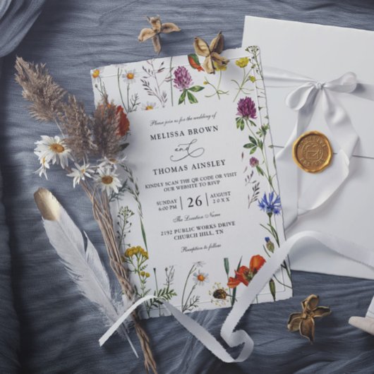Wilde Bloemen Elegante Moderne Budget QR Code Trou Kaart