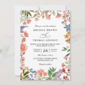Wilde Bloemen Elegante Moderne Chic QR Code Trouwe Kaart (Voorkant)