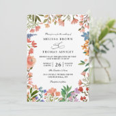 Wilde Bloemen Elegante Moderne Chic QR Code Trouwe Kaart (Staand voorkant)