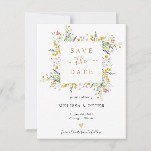 Wilde bloemen elegante trouw save the date aankondiging (Voorkant)