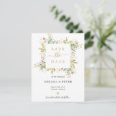 Wilde bloemen elegante trouw save the date aankondiging (Staand voorkant)