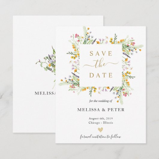 Wilde bloemen elegante trouw save the date aankondiging (Voorkant / Achterkant)