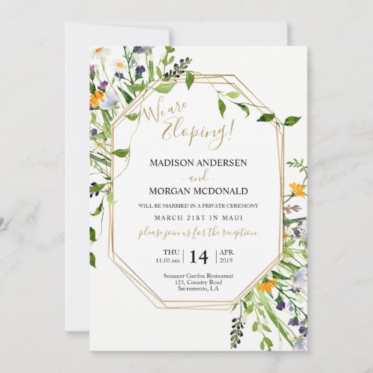 Wilde bloemen Elopement-uitnodiging Kaart (Voorkant)