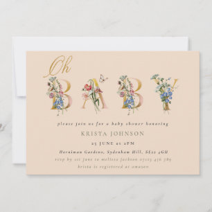 wilde bloemen en Baby shower van het goudtype Inv Kaart