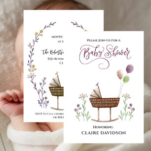 Wilde Bloemen en Ballonnen Baby Shower Kaart