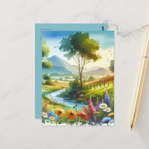 Wilde bloemen en beekjes in Spring Valley Briefkaart