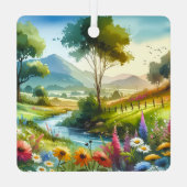 Wilde bloemen en beekjes in Spring Valley Metalen Ornament (Achterkant)