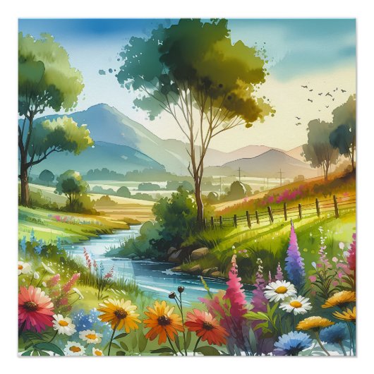 Wilde bloemen en beekjes in Spring Valley Perfect Poster (Voorkant)