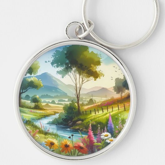 Wilde bloemen en beekjes in Spring Valley Sleutelhanger (Voorkant)