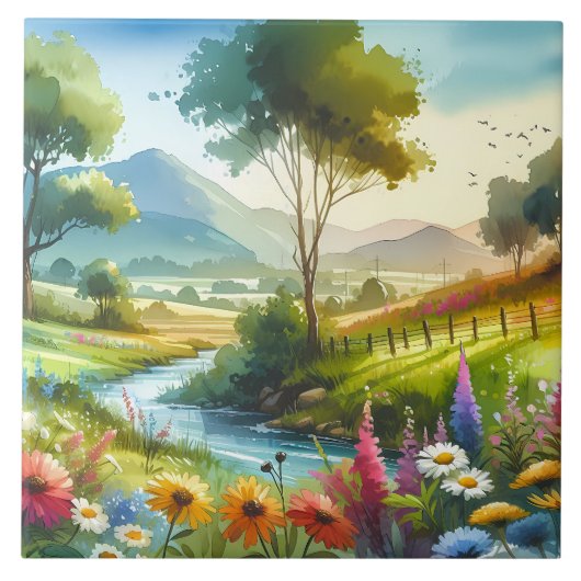 Wilde bloemen en beekjes in Spring Valley Tegeltje (Voorkant)