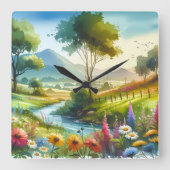 Wilde bloemen en beekjes in Spring Valley Vierkante Klok (Voorkant)