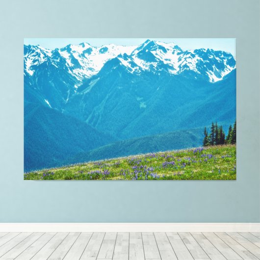 Wilde bloemen en bergen canvas afdruk (Insitu (Houten vloer))