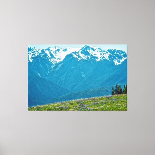 Wilde bloemen en bergen canvas afdruk (Voorkant)