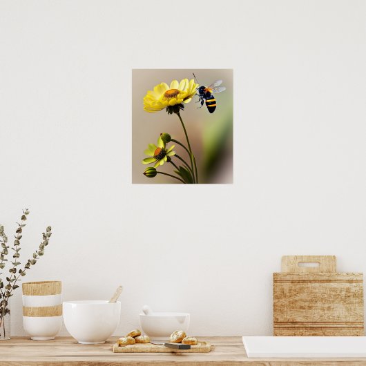 Wilde bloemen en bijen - Art Print (Keuken)