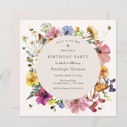 Wilde bloemen en bijen Kleine Honingdag Kaart (Voorkant / Achterkant)