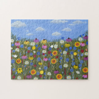 Wilde bloemen en blauwe luchten legpuzzel