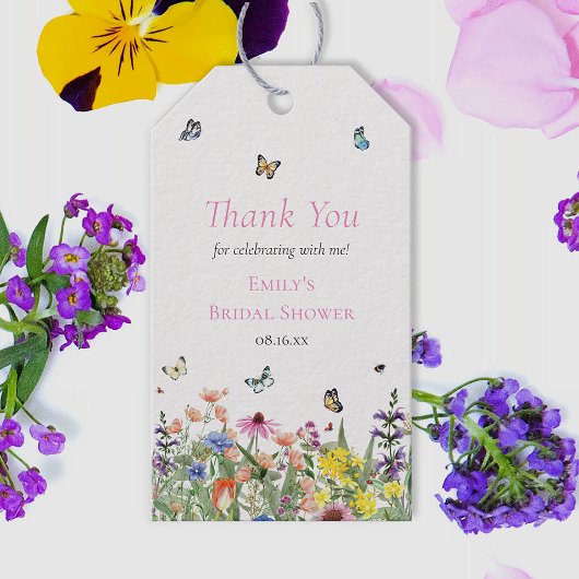 Wilde bloemen en Butterflies Hartelijk dank Cadeaulabel