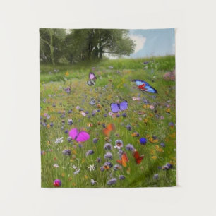Wilde bloemen en Butterflies Wandkleed