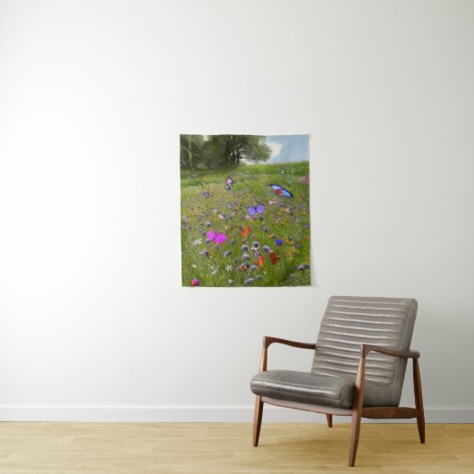 Wilde bloemen en Butterflies Wandkleed (In situ)