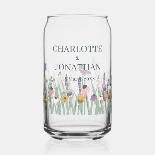 Wilde bloemen en Butterflies Wedding Blikvorm Glas (Voorkant)