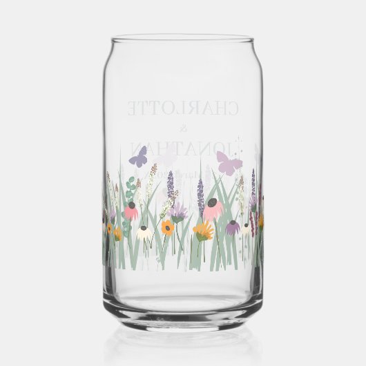 Wilde bloemen en Butterflies Wedding Blikvorm Glas (Achterkant)