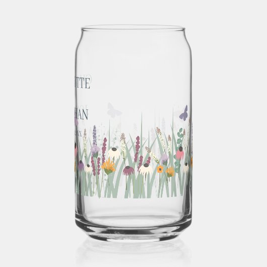 Wilde bloemen en Butterflies Wedding Blikvorm Glas (Links)
