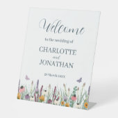 Wilde bloemen en Butterflies Wedding Reclamebord Met Voetstuk (Voorkant)