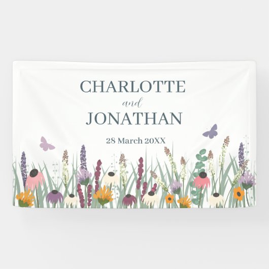 Wilde bloemen en Butterflies Wedding Spandoek (Horizontaal)