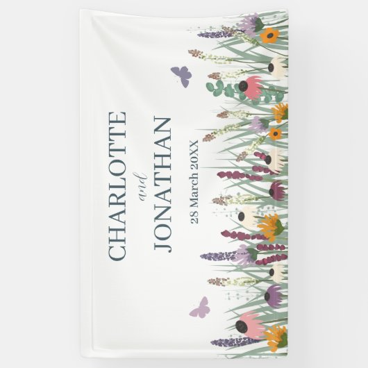Wilde bloemen en Butterflies Wedding Spandoek (Verticaal)