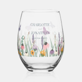 Wilde bloemen en Butterflies Wedding Wijnglas Zonder Voet