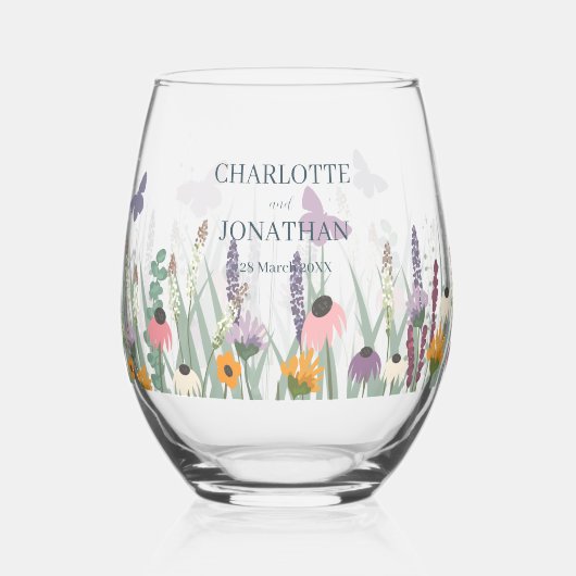 Wilde bloemen en Butterflies Wedding Wijnglas Zonder Voet (Voorkant)