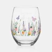 Wilde bloemen en Butterflies Wedding Wijnglas Zonder Voet (Achterkant)
