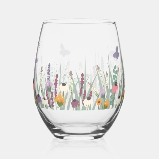 Wilde bloemen en Butterflies Wedding Wijnglas Zonder Voet (Links)