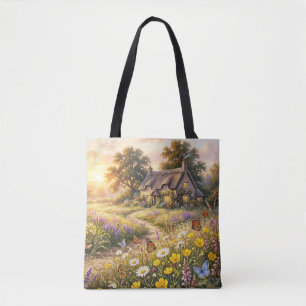 Wilde bloemen en een leuk huisje tote bag