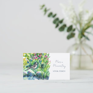 Wilde bloemen en een witte kwikstaart visitekaartje