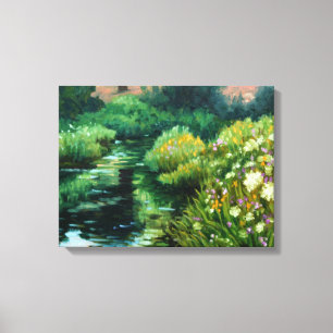 "Wilde bloemen en garens door de stroom", bedrukt Canvas Afdruk
