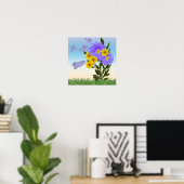 Wilde bloemen en Gingham Butterflies Poster (Thuiskantoor)