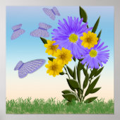 Wilde bloemen en Gingham Butterflies Poster (Voorkant)