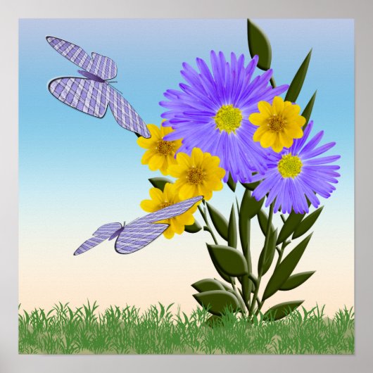 Wilde bloemen en Gingham Butterflies Poster (Voorkant)