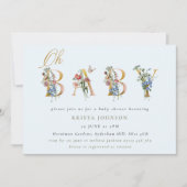  wilde bloemen en goud en blauw Baby shower Kaart (Voorkant)