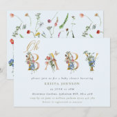  wilde bloemen en goud en blauw Baby shower Kaart (Voorkant / Achterkant)