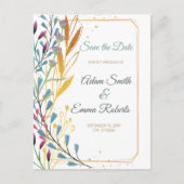 Wilde bloemen en gouden enkels sparen de datum van briefkaart (Voorkant)