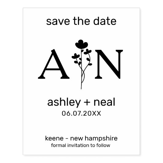 Wilde bloemen en Initiaal voor bruiloft Bewaar de  Rubberstempel (Afrduk)