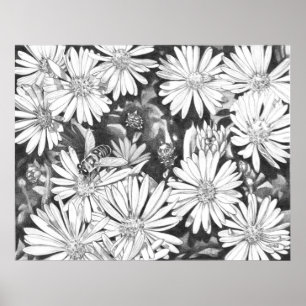 Wilde bloemen en kunst van Honeybee print fijn Pos