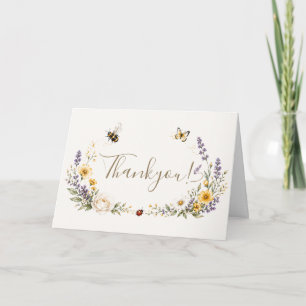 Wilde Bloemen en Liefdesbaby Verjaardagsfeestje Bedankkaart